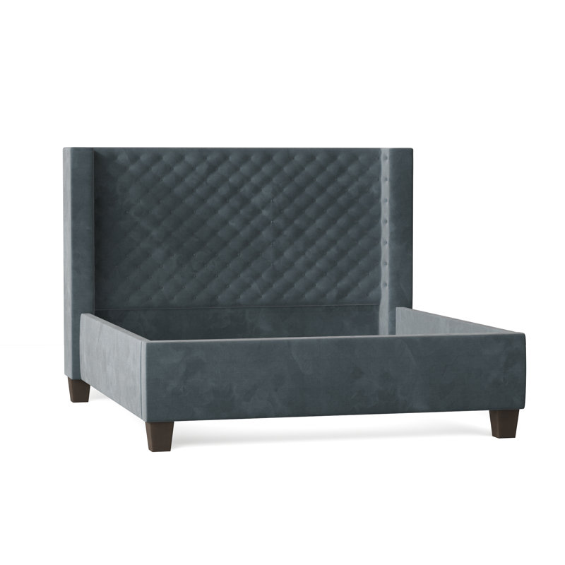 Bren Upholstered Wingback Bed, Queen, Sachi Wheatgrass, Brown Mahogany