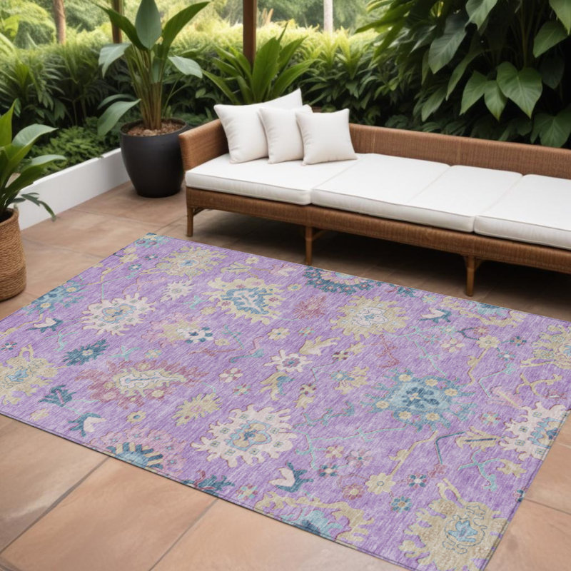 Tapis intérieur lavable floral ivoire et bleu denim 9 pi x 12 pi