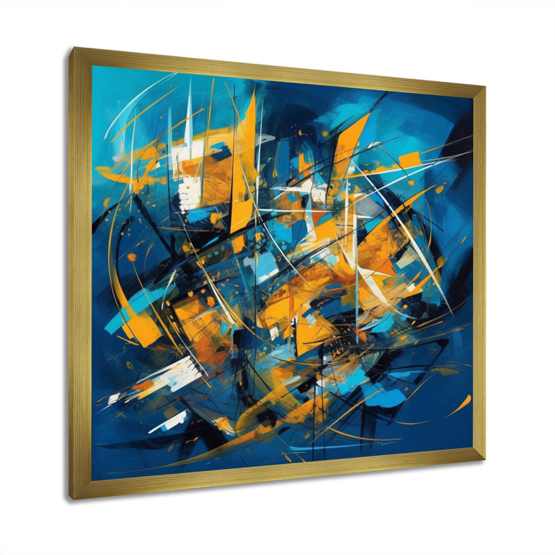 Nitsch bleu et jaune pierre fluide III sur toile, H 24 po x l 24 po x P 1 po, Cadre flottant doré
