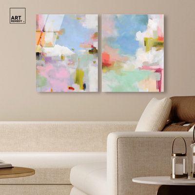Roseate Hues Abstract Duo Acrylic Print Abstract Wall Art Set by Art Remedy, Ready to Hang, 24 x 30