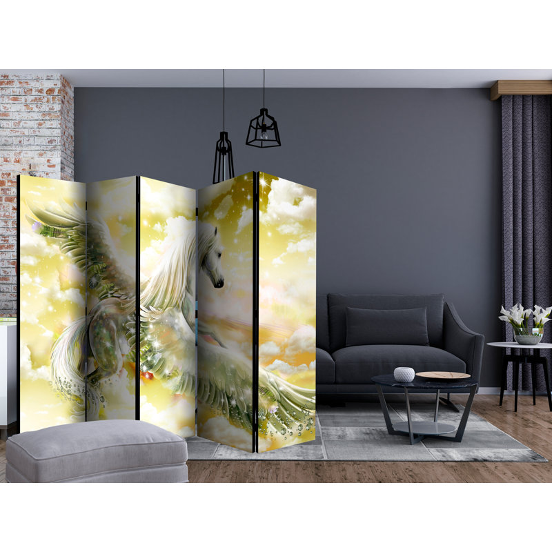 225cm W x 172cm H 5 - Panel Solid Wood Folding Room Divider