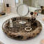 Plateau décoratif en marbre naturel pour bijoux, maquillage et articles essentiels | Plateau rond pour meuble-lavabo avec base antidérapante pour salle de bain, chambre à coucher et table basse
