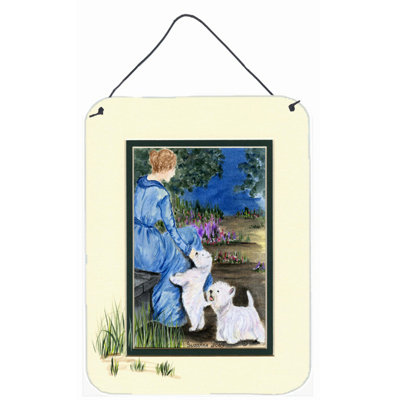 «Lady with Her Westie» par Suzanne Staines, reproduction d'art encadrée