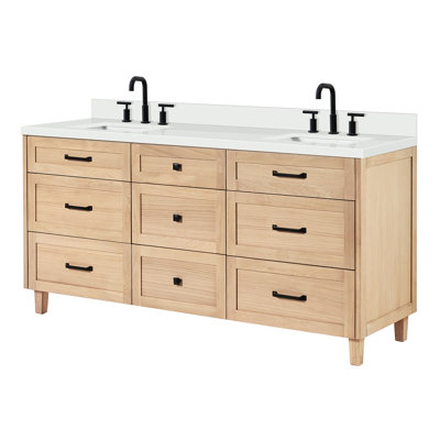 Meuble-lavabo double avec comptoir en quartz pur ARIEL Monroe 73