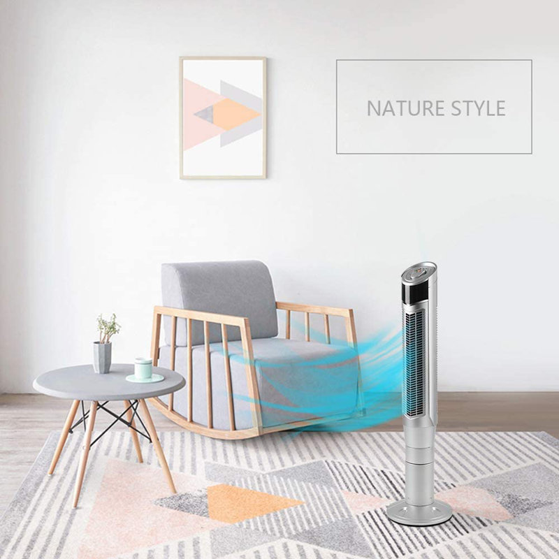 R.W.FLAME 360 Degree Oscillating Tower Fan with Quiet Cooling, 24H Timer, Remote Control, 8 Wind Speed, Silver