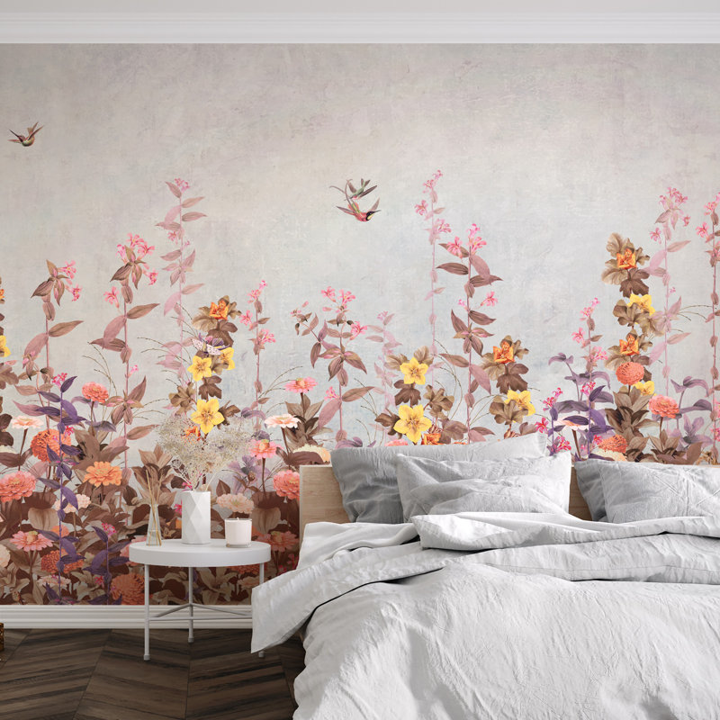 Murale de paysage de village moderne abstrait, L 66 po x l 122 po, Rose