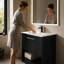 Meuble-lavabo autoportant de 36 pouces avec lavabo en céramique, 2 portes à fermeture douce et tablette ouverte, armoire de rangement en contreplaqué de chêne foncé pour la salle de bain, salle d'eau