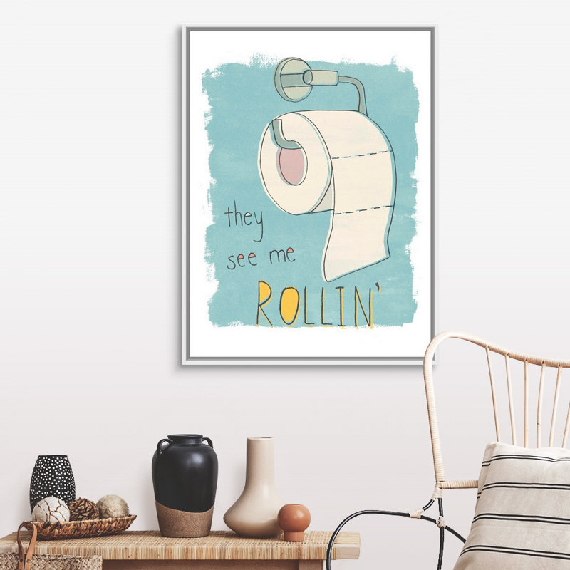 «Potty Pun I», reproduction d'impression sur toile, Cadre flottant blanc, H 41,7 po x l 31,7 po x P 1,75 po