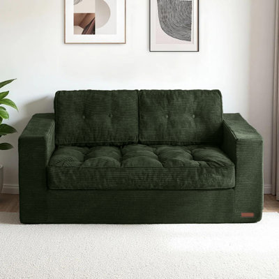 Boneless 2 Seater Couch For Living Room, Boneless Loveseat Sofa With Tufted Cushion & Backrest, Upholstered Floor Sofa With Armrests