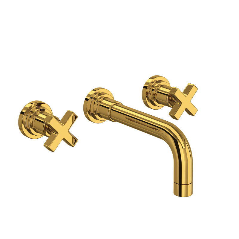 Lombardia® Wall Mount Bathroom Faucet, Unlacquered Brass, Cross Handle