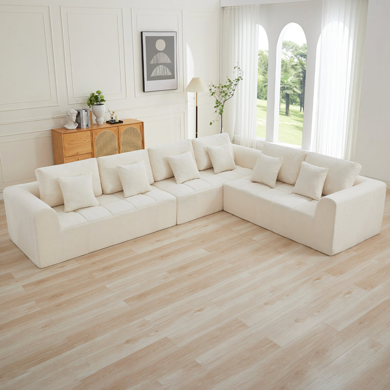 Canapé modulaire en L surdimensionné Boneless, H 33,9 po x l 168,6 po x P 109,5 po, Chenille beige