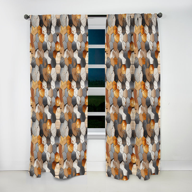 Motif rustique hexagonal Boho I - Rideau abstrait - Rideau géométrique obscurcissant - 1 panneau, L 52 po x L 108 po
