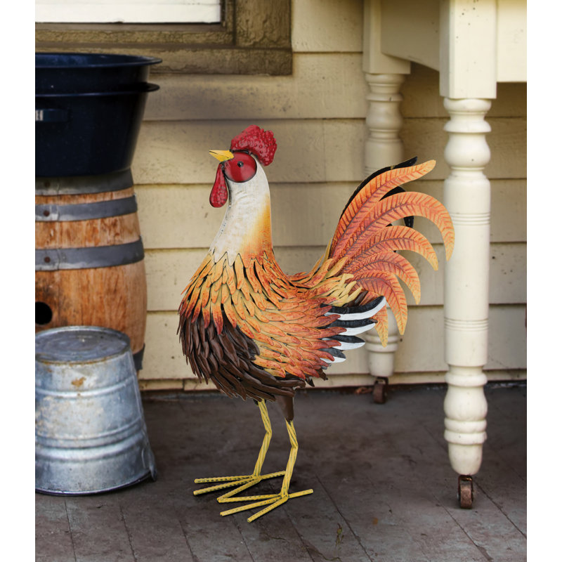 Handcrafted Vibrant Metal Rooster Statue for Indoor/Outdoor Decor