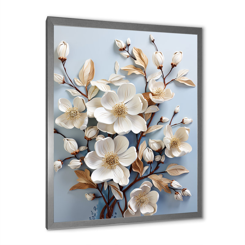 Cornouiller blanc qui fleurit tranquillité III - impression, H 44 po x l 34 po x P 1,5 po, Cadre simple argenté