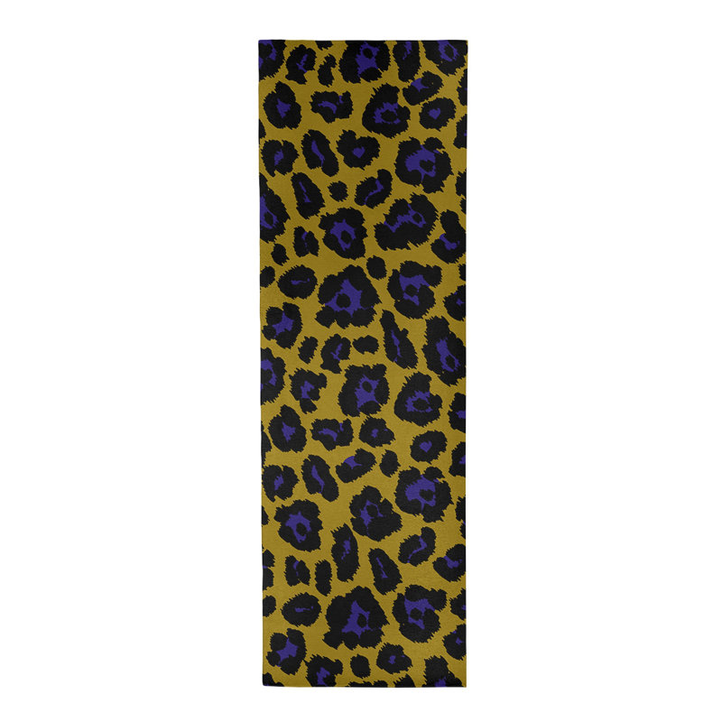 Tapis jaune / noir / mauve à imprimé animal, Tapis de couloir 2 pi 6 po x 8 pi