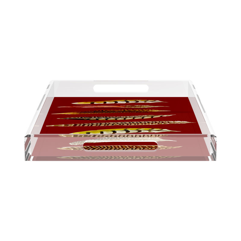 Pheasant Feathers Acrylic Rectangle Decorative Tray, 22.5"W x 14.5"D x 2"H, Porto