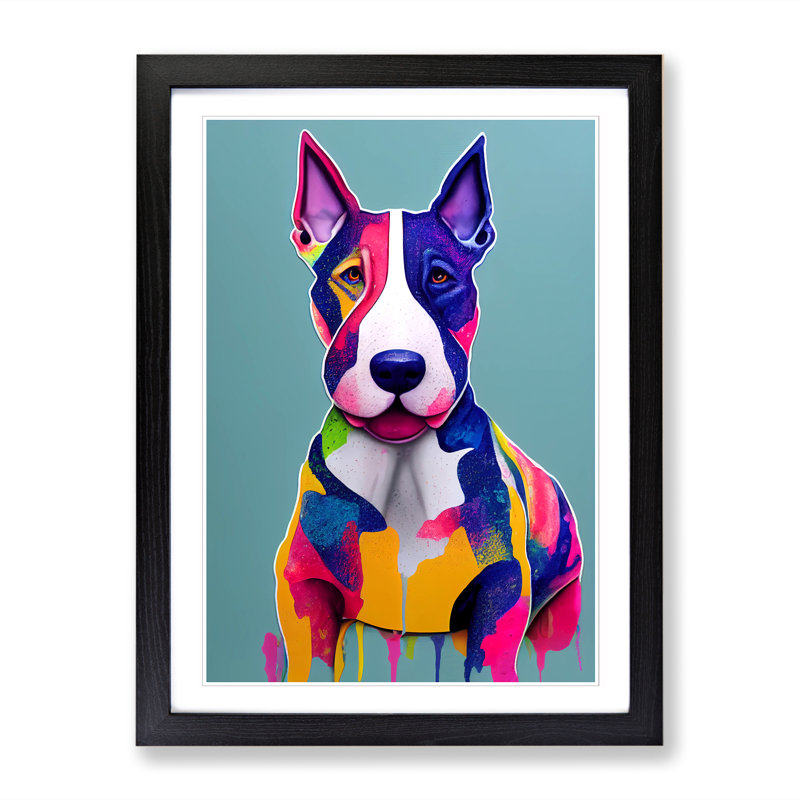 English Bull Terrier Hydrodipped - Single Picture Frame Print, Black, 64cm H x 46cm W x 2cm D