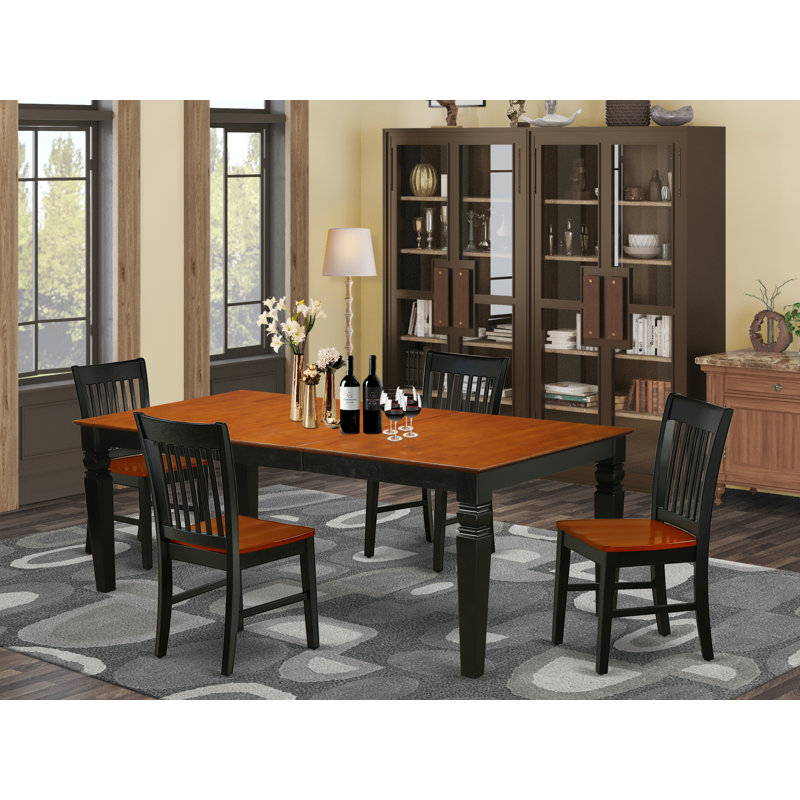 Crossan 8 - Person Solid Wood Solid Wood Top Four Leg Dining Set, Black/Cherry, 9 Pieces: 1 Table, 8 Chairs