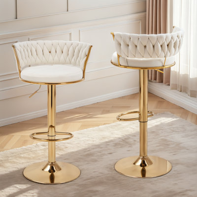 Ensemble de 2 tabourets de bar pivotants en velours, tabourets de bar réglables à hauteur de comptoir, chaises d'îlot de cuisine et chaises de bar rembourrées