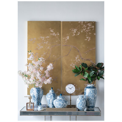 D5,5 x 8,7 po Vase en porcelaine à motif floral bleu et blanc