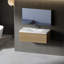 Meuble-lavabo flottant 42 po avec lavabo intégré en pierre artificielle blanc brillant, tiroir en chêne naturel texturé, fermeture en douceur, tiroirs muraux faciles à installer, finition, lavabo, rails, entièrement
