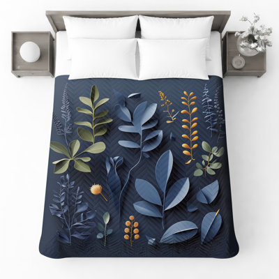 Couvre-lit matelassé bleu Botanical Cutouts