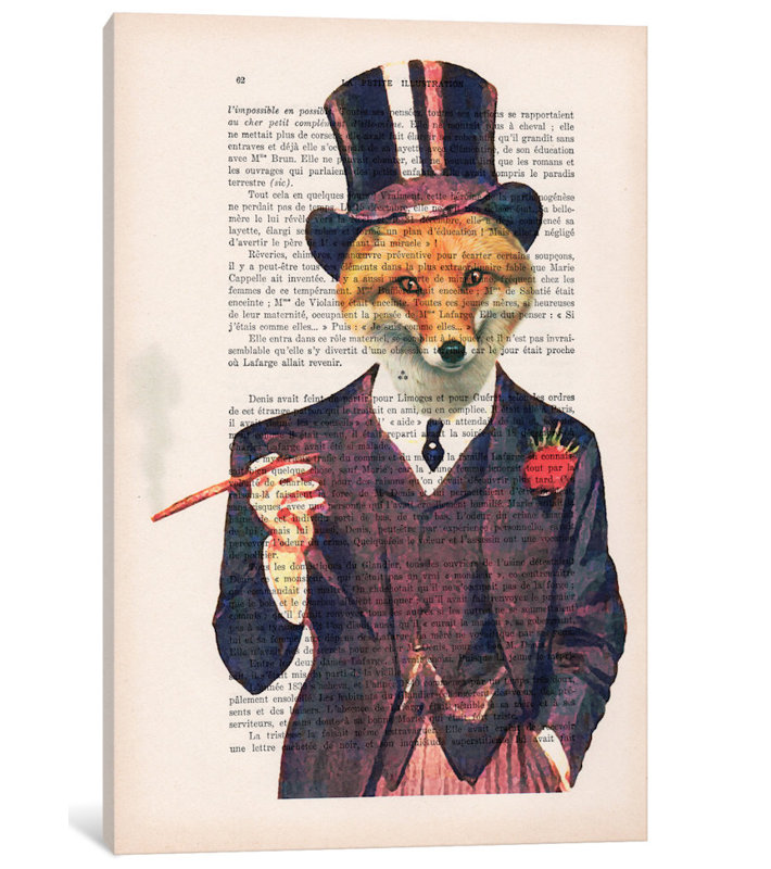 «Vintage Paper Series: Dapper Fox», impression sur toile, H 12 po x l 8 po x P 0,75 po, Toile tendue, Pas de tapis