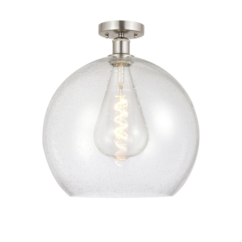 Plafonnier semi-encastré 1 lumière, H 16,75 po x l 13,75 po x P 13,75 po, Nickel satiné brossé, Bullé