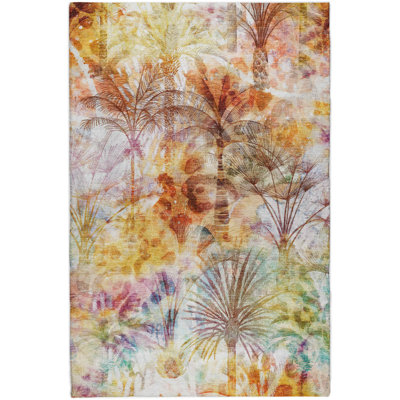 Premium Machine Washable Dream Shag ADS210 Palms Rug