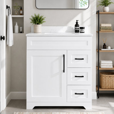 Meuble-lavabo autoportant de 76 cm avec comptoir en pierre