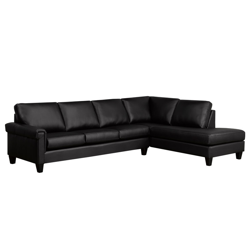 Honcut Upholstered L-Shaped Sectional, Right Hand Facing, Black Genuine Leather