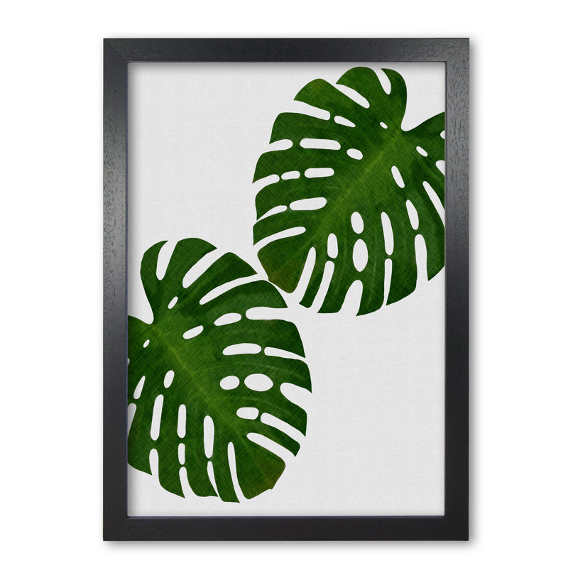 Monstera Leaf II - Single Picture Frame Print, 42 cm H x 30 cm W x 5 cm D, Black Grain Frame