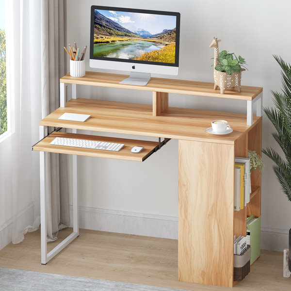 Latitude Run® Computer Desk, Office Desk with Keyboard Tray and Storage ...