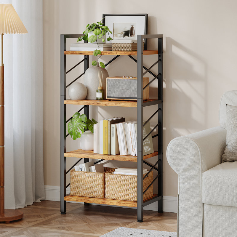 3/4/5-tier Bookshelf - Space-saving Storage Unit With Metal Frame And Wood Shelves - For Living Room, Office, And Bedroom