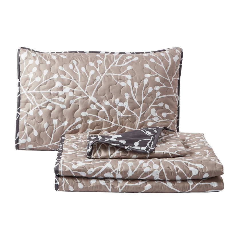 Ensemble de courtepointe réversible Sharron, Courtepointe double / grand et 2 taies décorative, gris