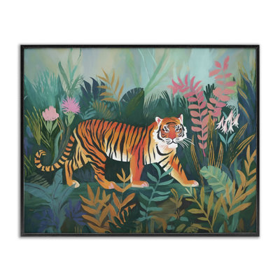 «Tiger in Jungle Leaves», art de la giclée encadrée par Ramona Murdock