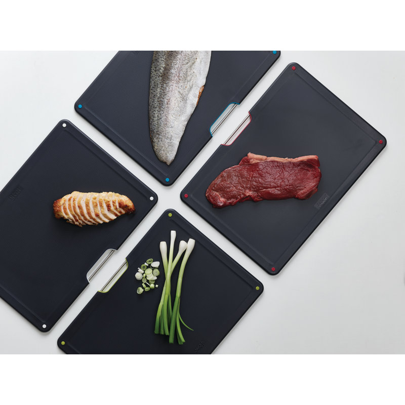 Joseph Joseph Folio Steel 4-Piece Cutting Board Set with Steel Case, Black