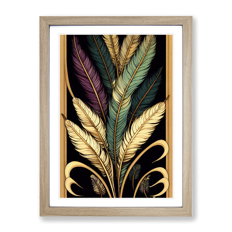 Classic Feathers - Print, 66cm H x 48cm W x 2cm D, Oak Framed, White