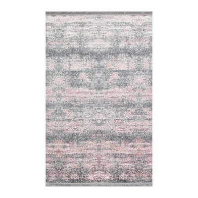 Tapis rose / gris tissé à la machine en coton / polyester Libba Ikat