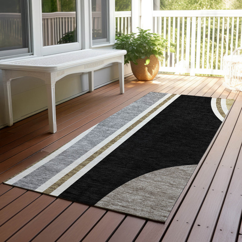 Tapis moderne lavable à la machine intérieur / extérieur ACN2505, Noir, Tapis de couloir 2 pi 3 po x 7 pi 6 po