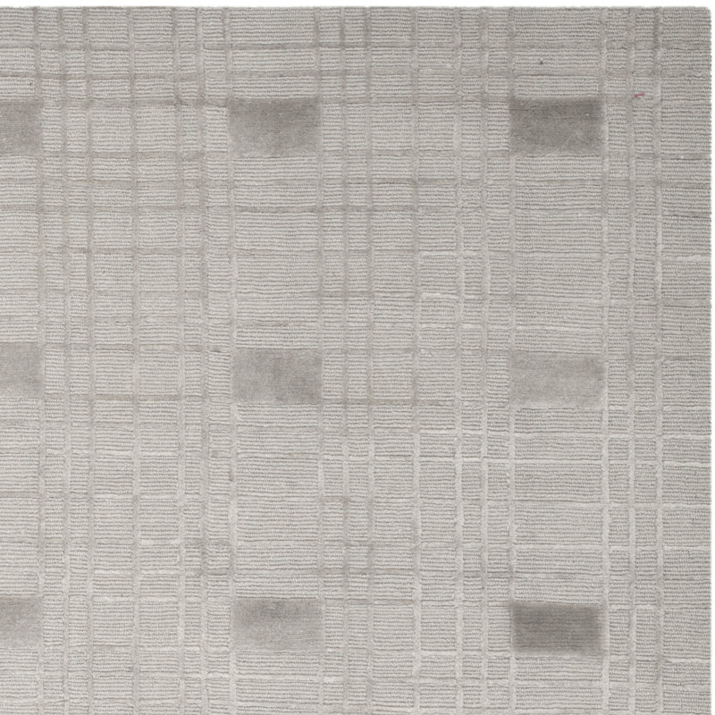 Tibetan Geometric Hand-Knotted Wool Grey Area Rug, Rectangle 6' x 9'