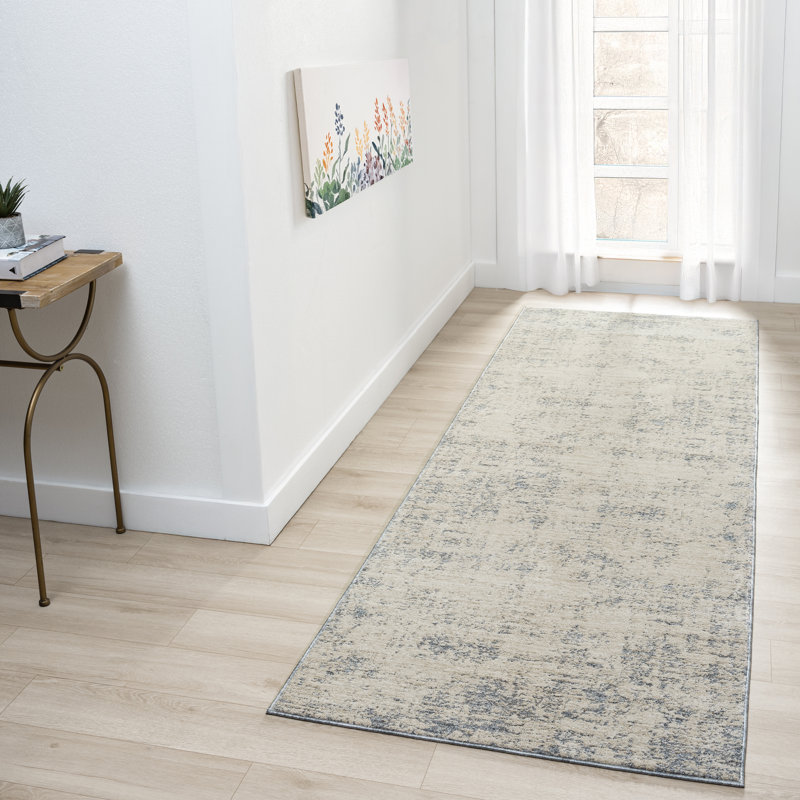 Melby Ivory/Stone Blue Contemporary Abstract Power-loomed Indoor Area Rug, Runner 2'7" x 7'10"