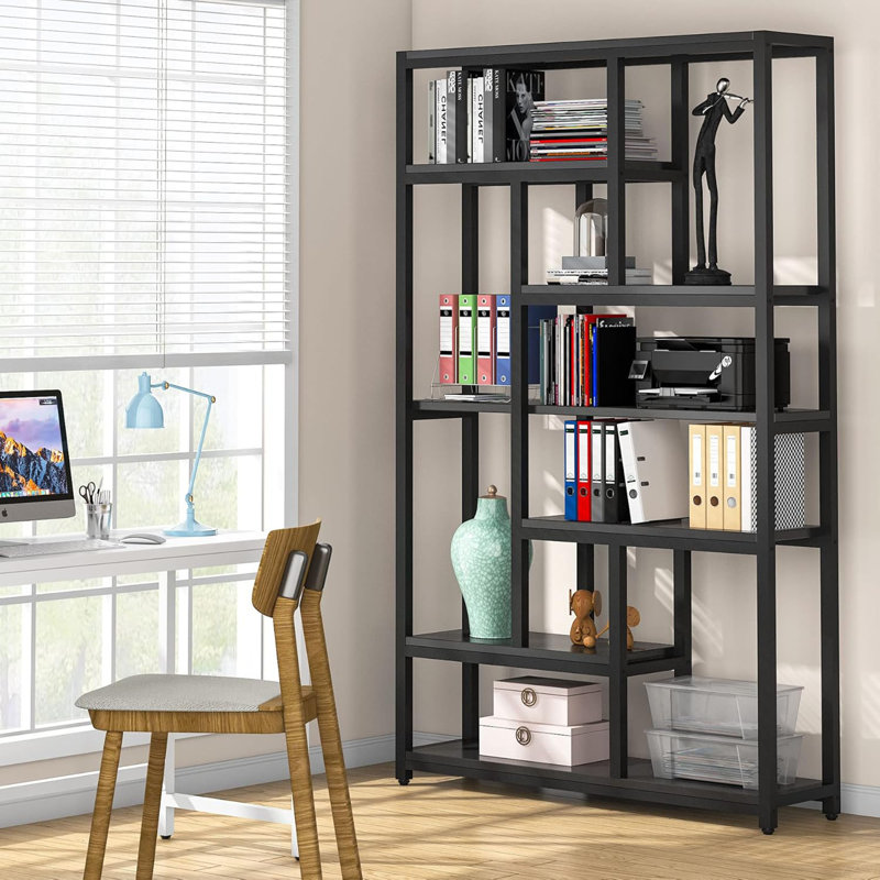 78.7" Extra Tall Industrial Etagere Bookcase With Shelves Organizer For Living Room, Bedroom, Black