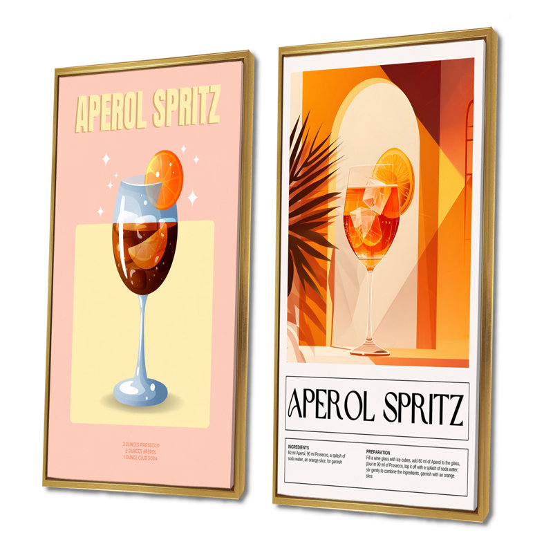 Ensemble de 2 pièces d'art orange orange Aperol Spirz On The Rocks Night Out I, H 40 po x l 40 po, Impression encadrée, Doré