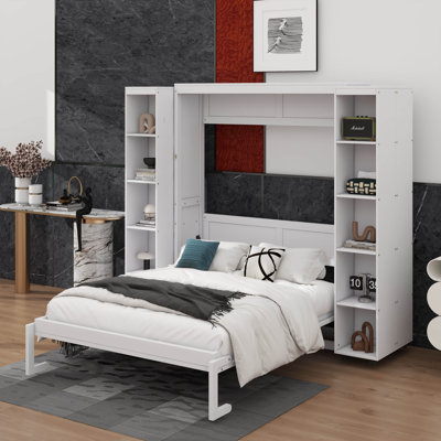 Grand lit escamotable mural complet avec portes de rangement