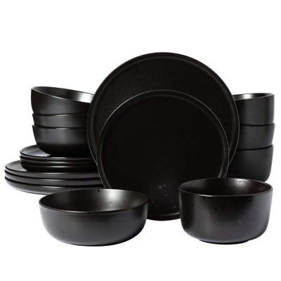 Gibson Elite James Street 16 Piece Stoneware Matte Reactive Double Bowl Dinnerware Set