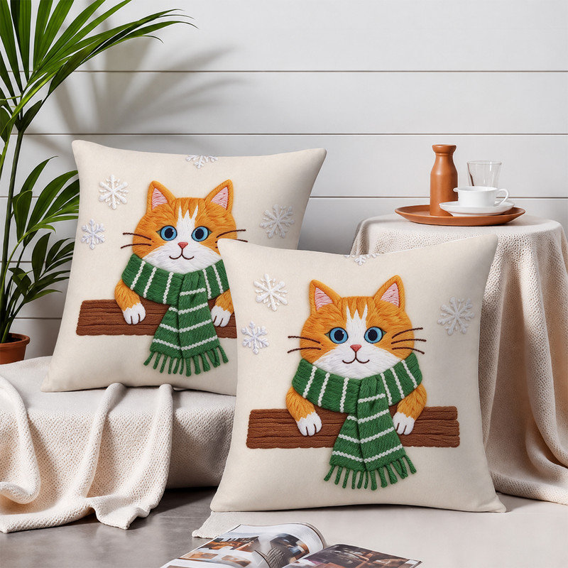 Housses de coussin JYK, Orange green scarf cat
