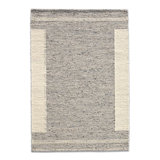 Swirl Moroccan Handmade Grey with Partial Cream Border Wool Area Rug By Tufty Home