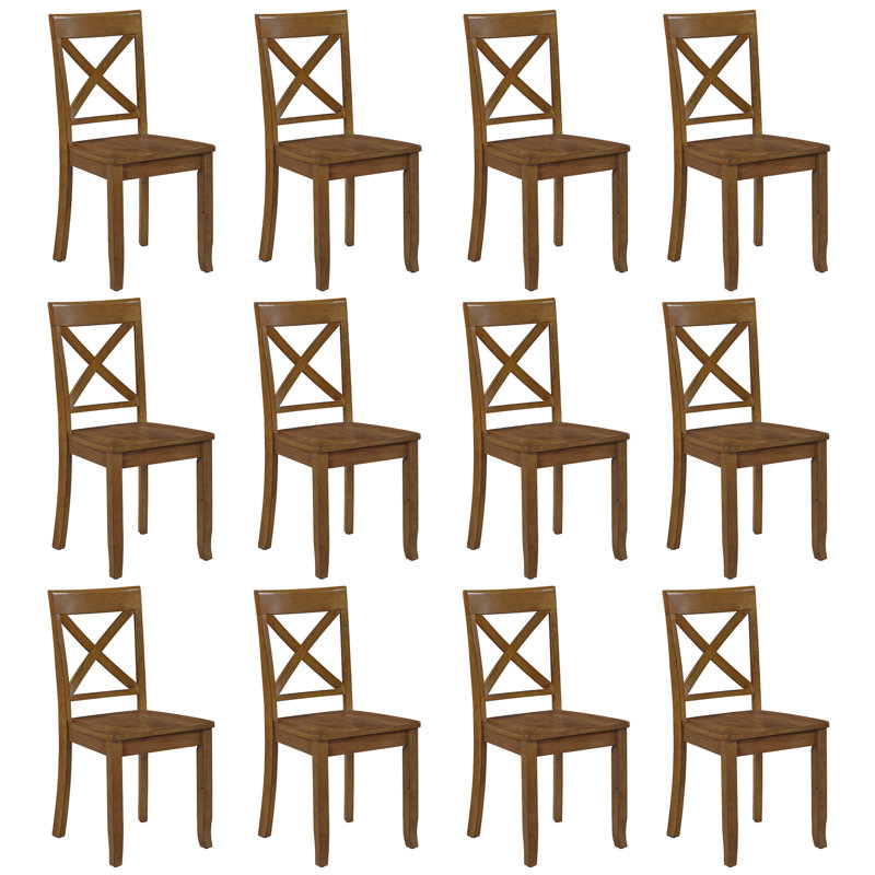 Bronxton 17" Wide Wooden Dining Chairs With Cross-Back Design, Antique Walnut, 12