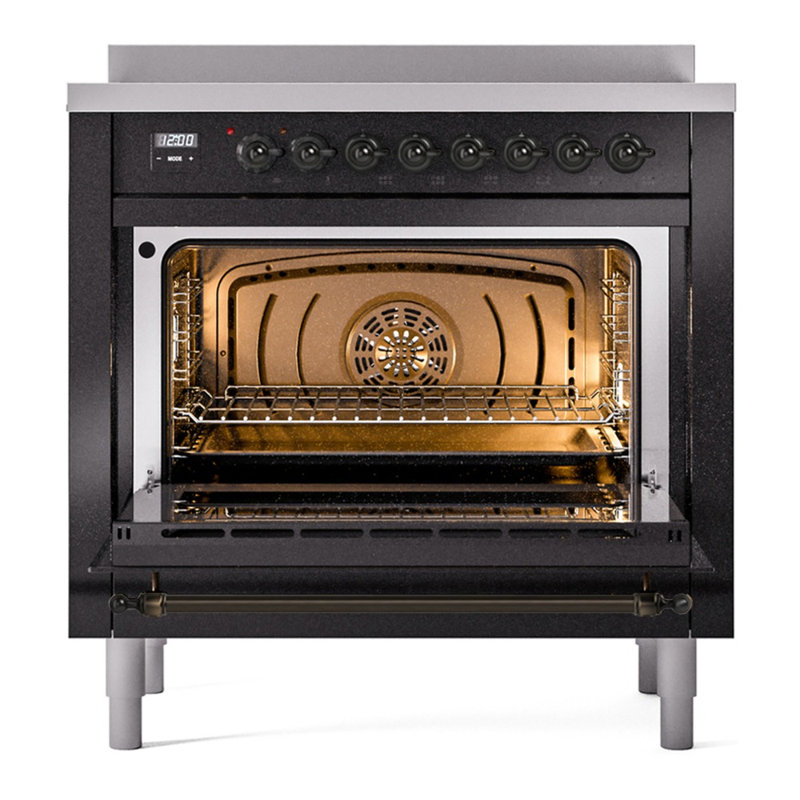 ILVE Nostalgie II Series 36 inch Induction Range with 6 Induction Elements (Glass Door), Glossy Black/Bronze